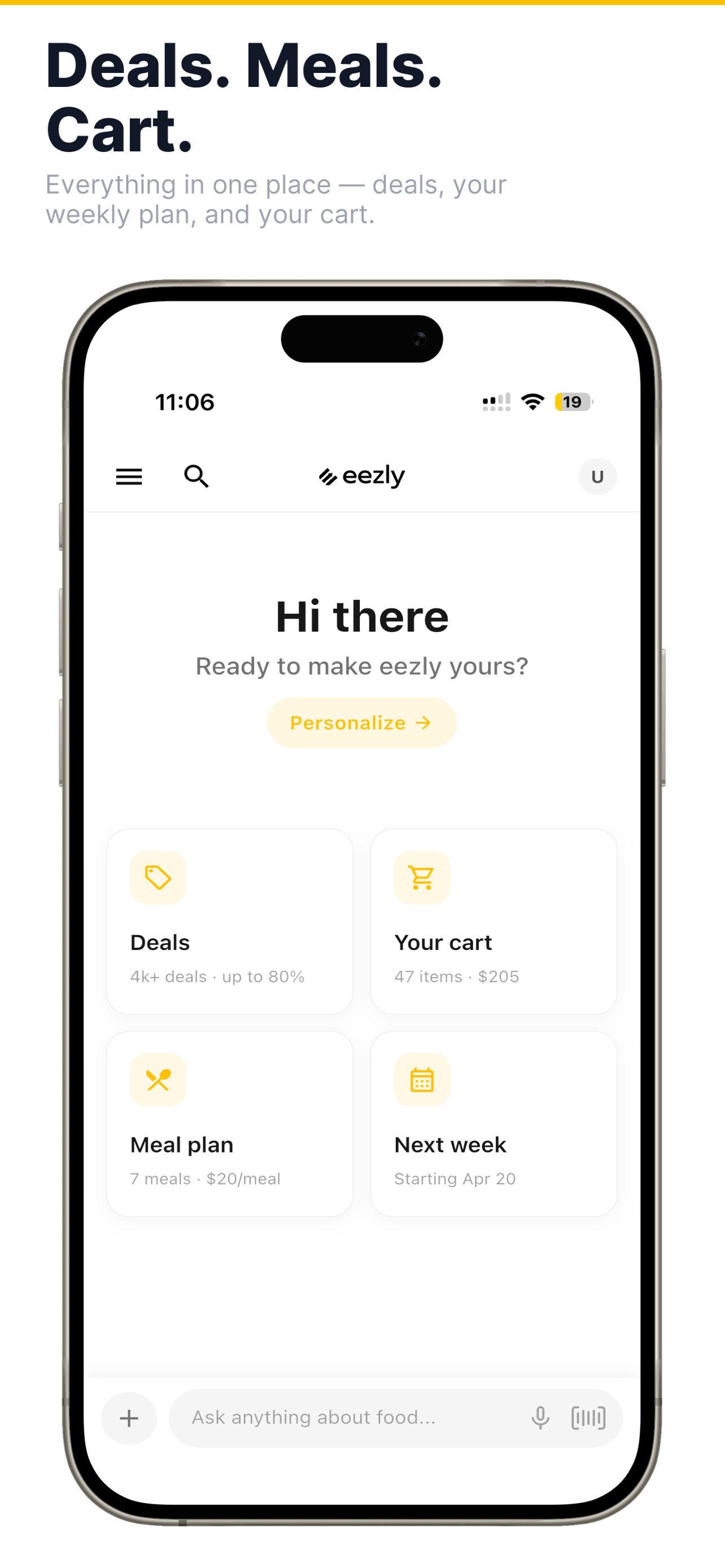 eezly 3.0 — Deals. Meals. Cart. Everything in one place.